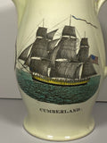 Staffordshire Creamware Liverpool Pitcher Polychrome Ship Cumberland Farmers Arms Eagle Shield
