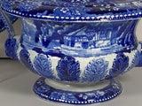 Staffordshire Blue Transfer Gravy Tureen and Tray English View Adams