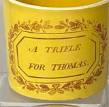 Staffordshire Children’s Canary Yellow Mug Child’s A Trifle For Thomas