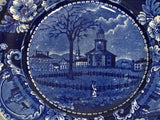 Historical Staffordshire Blue Plate Winter View of Pittsfield Massachusetts