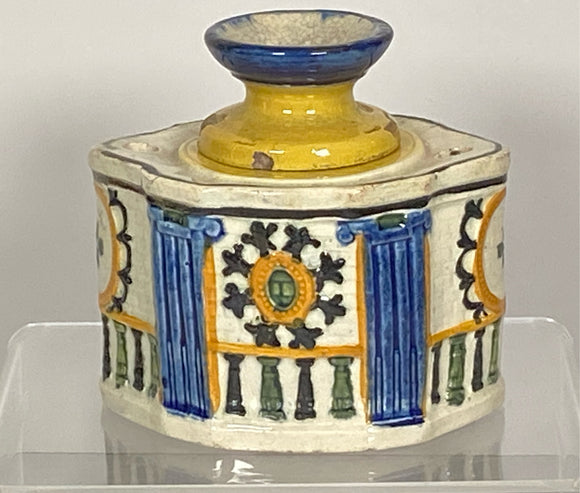 Staffordshire Pearlware Prattware Inkwell Quill Stand Scarce Form
