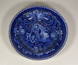 Historical Staffordshire Peace and Plenty Soup Plate Blue Transfer