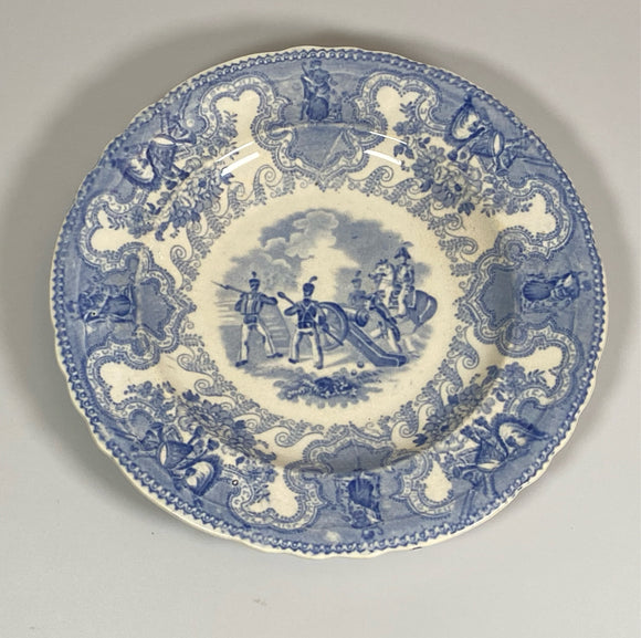 Historical Staffordshire Blue Plate Texian Campaign Cannon Scene