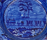Historical Staffordshire Blue Soup Plate Baltimore Ohio B & O Railroad