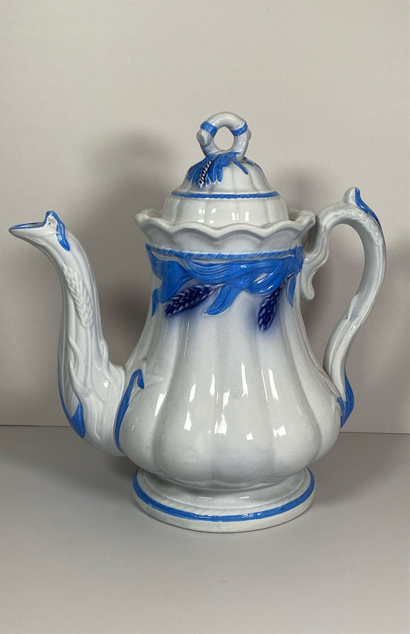 Staffordshire Ironstone Blue Wheat Coffee Pot Elsmore & Forster