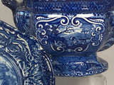 Staffordshire Blue Transfer Gravy Tureen Quadruped With Dog CB