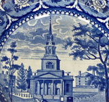 Historical Staffordshire Blue Soup Plate Octagon Church Boston