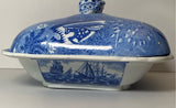 Historical Staffordshire Blue Covered Vegetable Dish Shipping Series Ships Shells