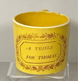 Staffordshire Children’s Canary Yellow Mug Child’s A Trifle For Thomas