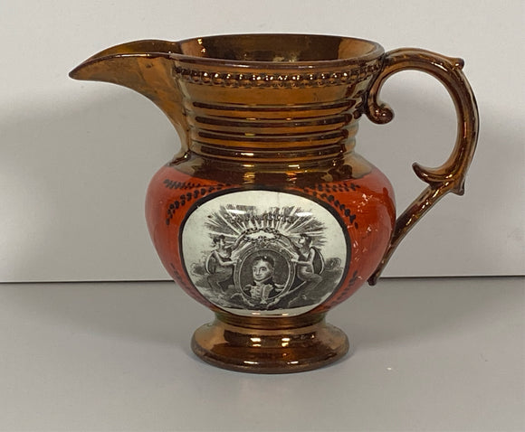 Historical Staffordshire Lafayette Surrender Cornwallis  Luster Creamer Red