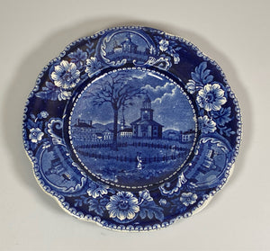 Historical Staffordshire Blue Plate Winter View of Pittsfield Massachusetts