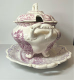 Historical Staffordshire Mulberry Transfer Soup Tureen Little Falls at Luzerne and Allegheny Near Pittsburgh Penitentiary Tray