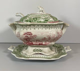 Staffordshire 2 Color Transfer Gravy Tureen Tray and Ladle Canova Pattern