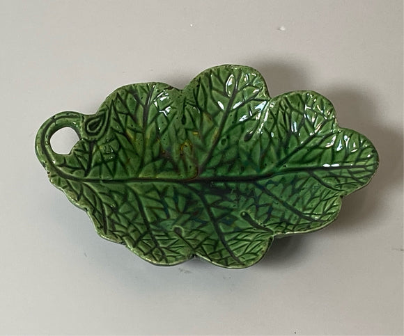 Staffordshire Creamware Green Glaze Leaf Form Relish Dish