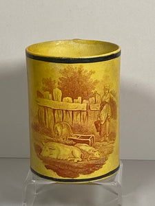 Staffordshire Canary Mug With Farmyard Rust Color Transfer Pigs