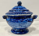 Historical Staffordshire Blue Gravy Tureen and Tray Marine View Chiswick Thames CAB