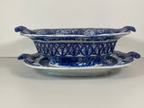 Staffordshire Blue Transfer Reticulated Basket and Tray Sheltered Pheasants A