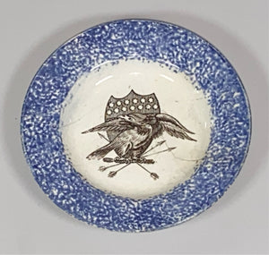 Staffordshire Spatterware Blue Spatter Eagle Shield Transfer Cup Plate RC