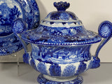 Staffordshire Blue Transfer Gravy Tureen and Tray English View Adams