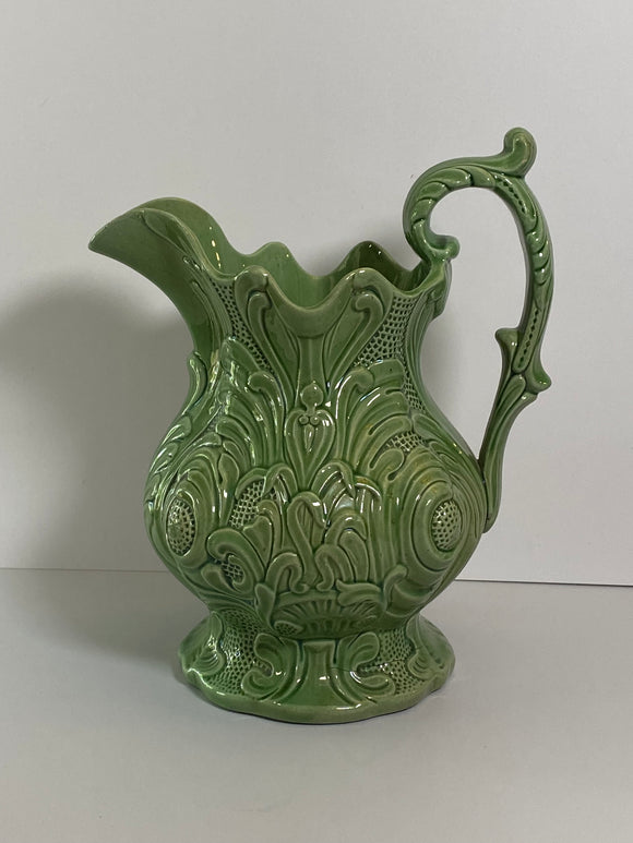 Staffordshire Green Glaze Large Molded Pitcher