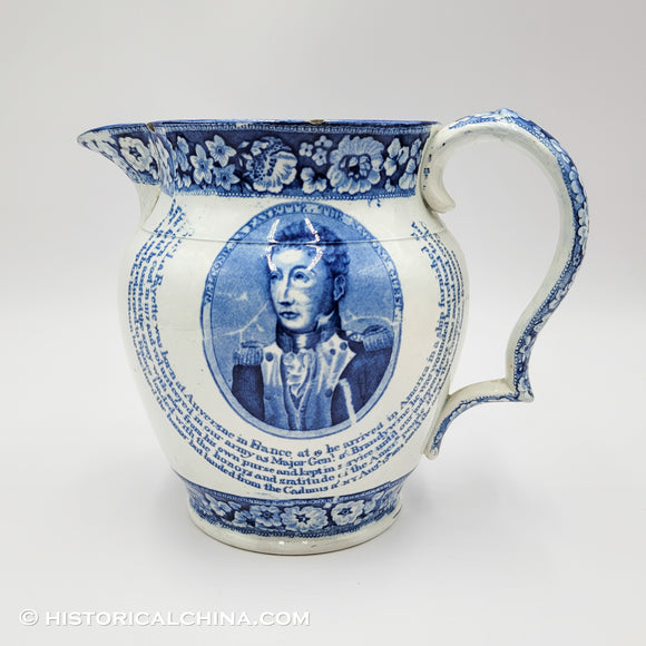Lafayette Nation's Guest Commemorative Pitcher Historical Blue Staffordshire ZAM-284