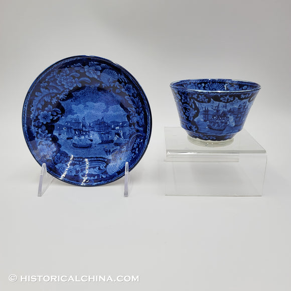 Commodore McDonnoughs Victory Cup & Saucer Historical Blue Staffordshire ZAM-105