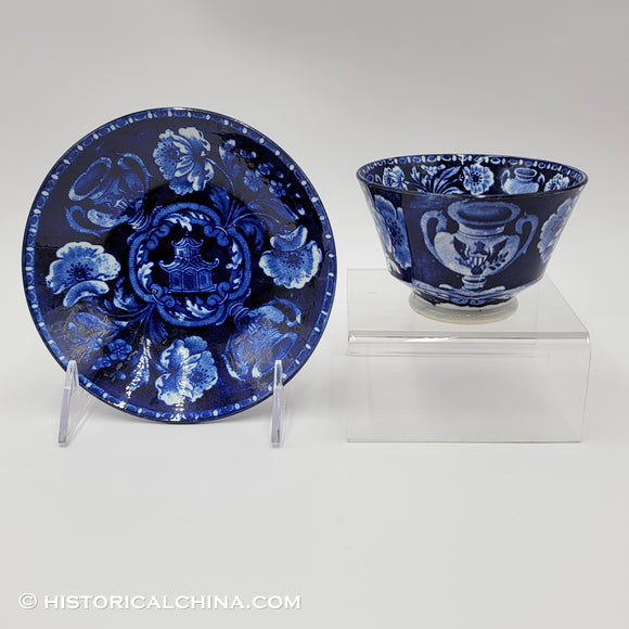 American Eagle on Urn Cup & Saucer Historical Blue Staffordshire ZAM-108