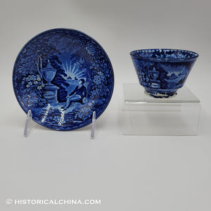 Lafayette at Franklin's Tomb Cup & Saucer Historical Blue Staffordshire ZAM-97&98
