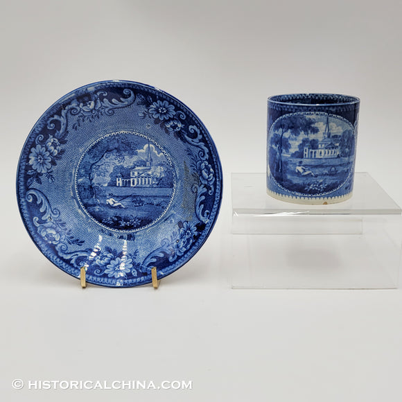 Virginia Church Childs Mug Cup & Saucer Historical Blue Staffordshire ZAM-88