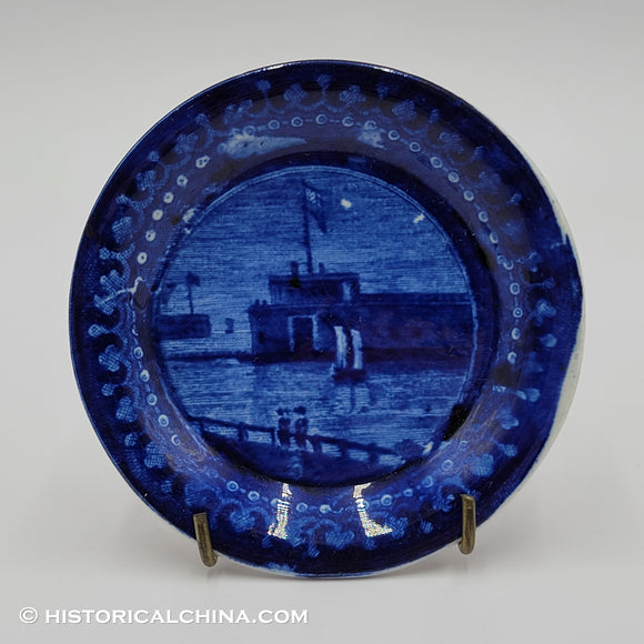 Castle Garden Battery New York Trefoil Border Cup Plate Historical Blue Staffordshire ZAM-142