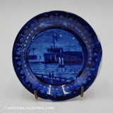Castle Garden Battery New York Trefoil Border Cup Plate Historical Blue Staffordshire ZAM-142
