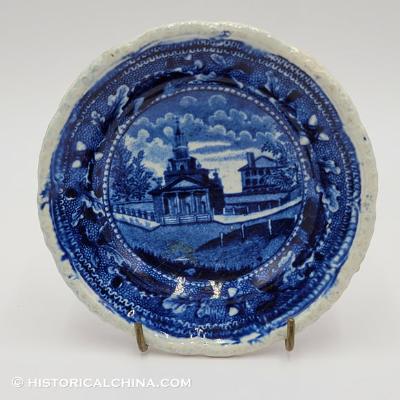 Octagon Church Boston Cup Plate White Rim Historical Blue Staffordshire ZAM-116