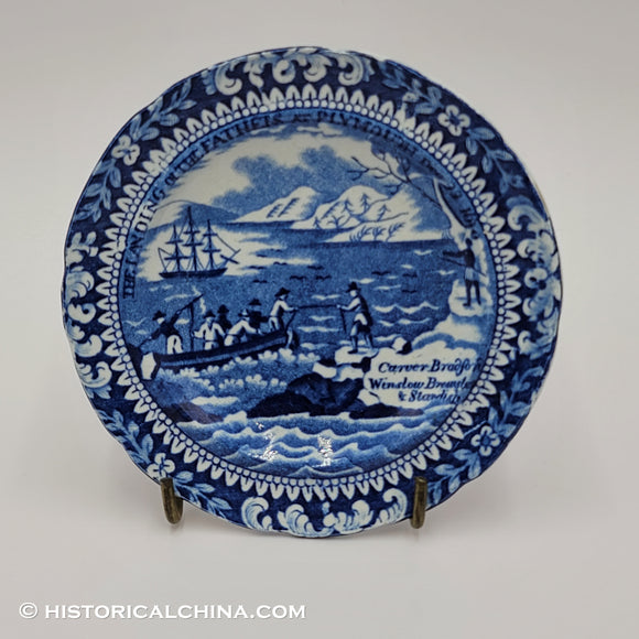 Landing of the Fathers At Plymouth Cup Plate Historical Blue Staffordshire ZAM-157