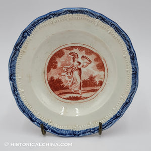 America Red Transfer "America" or "Libery" Cup Plate Historical Blue Staffordshire ZAM-130