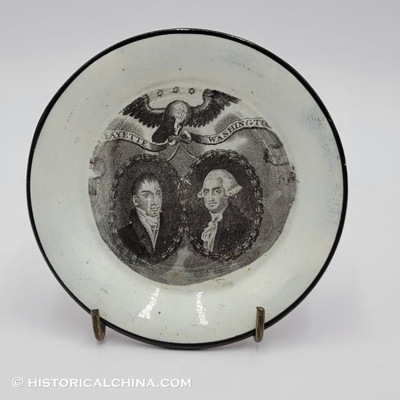 Washington & Lafayette Cup Plate Black Transfer Historical Staffordshire ZAM-126