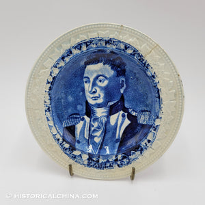 Welcome Lafayette Nations Guest Cup Plate Embossed Border Historical Blue Staffordshire ZAM-123